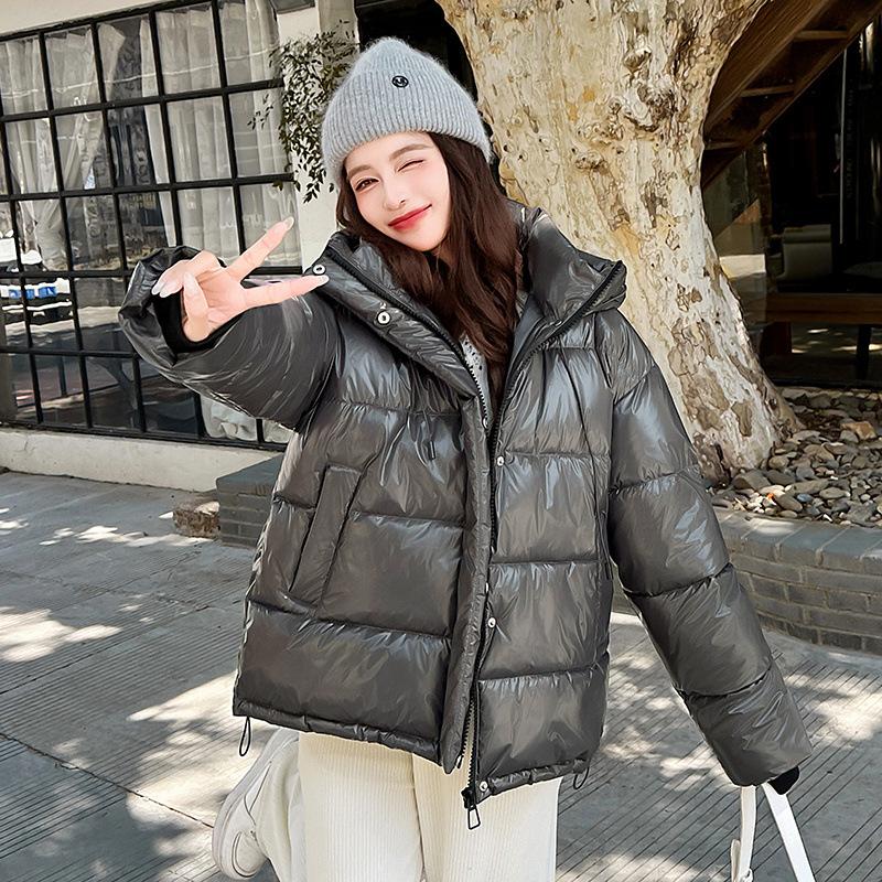 Fluffy jacket new winter short women's hooded cotton clothes glossy leave-in bread clothes thickened