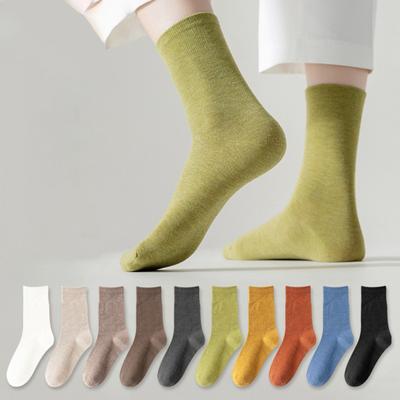 1 Pair Women Socks Mid-tube No Odor Casual Solid Color High Elasticity Anti-slip Breathable Soft