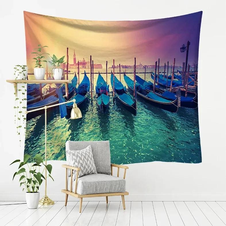 Wave Beach Boat Pattern Hanging Cloth Home Wall Decoration Tapestry Bedroom Living Room Tapestry