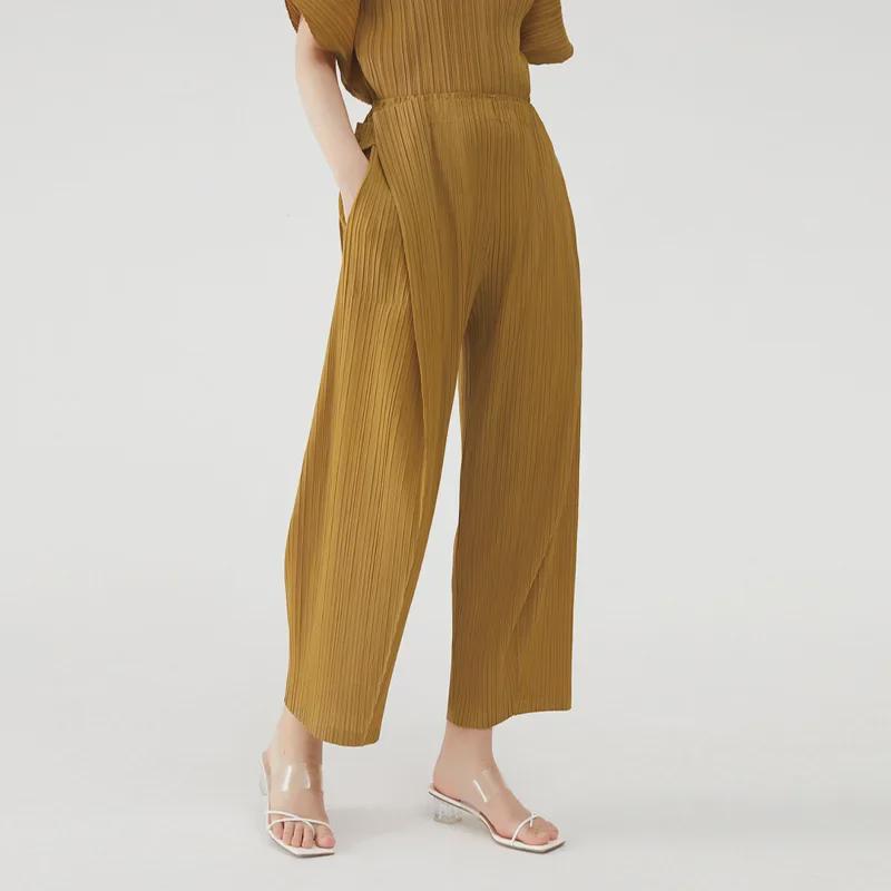 Miyake Women's Solid Color Slim Drape Straight Pants - New Spring/Summer 2025 Collection