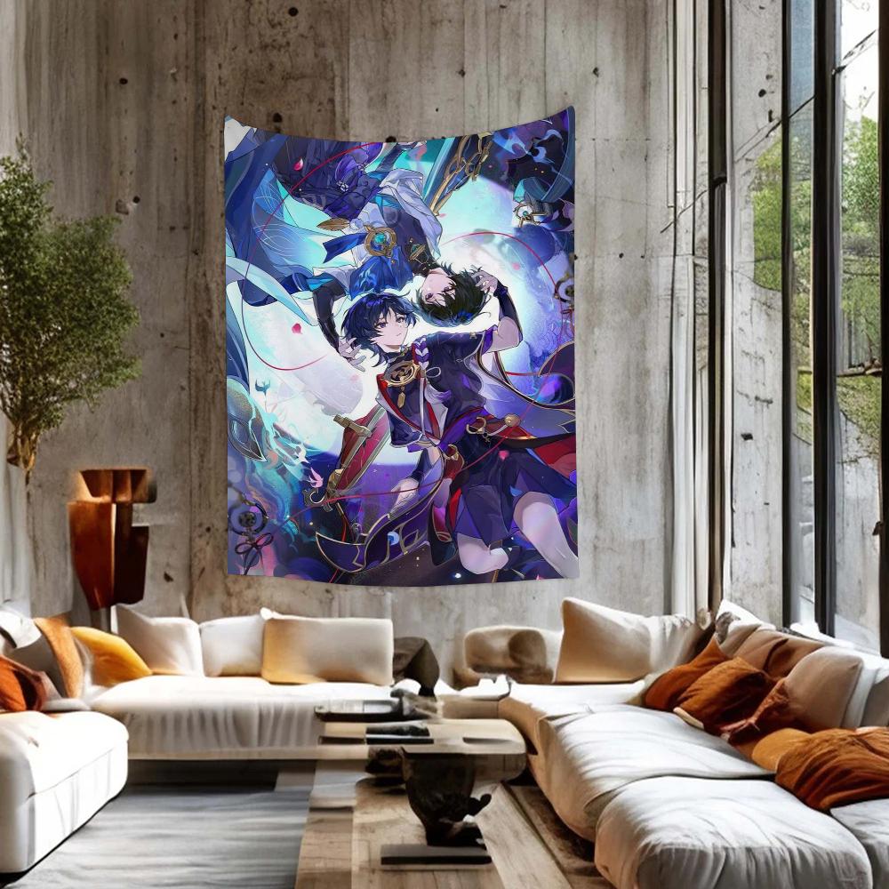 Genshin Impact Scaramouche Colorful Tapestry Wall Hanging Hippie Flower Wall Carpets Dorm Decor Japanese Tapestry