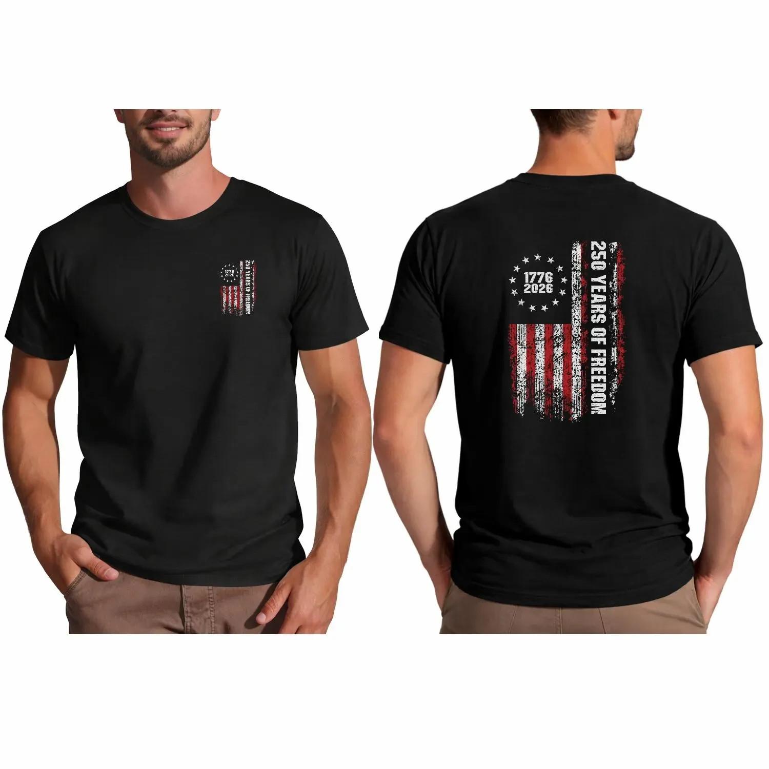 Double-Sided 250th Anniversary American Flag T-Shirt 1776-2026 Patriotic Graphic XXL