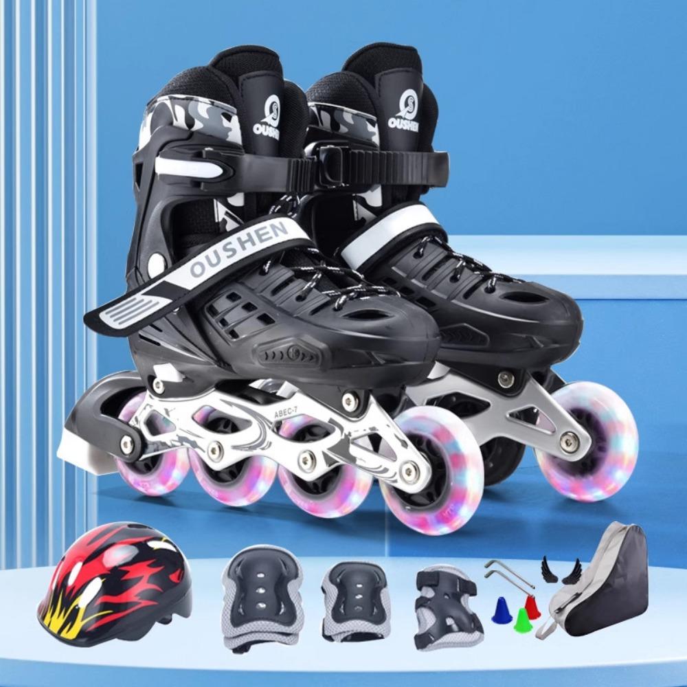 

Новые регулируемые роликовые коньки с жестким ботинком для взрослых женщин, студенческие роликовые коньки для начинающих 37-41 yards чёрный