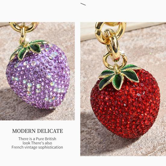 Keychain Pendant Rhinestones Inlaid Strawberry Shape Key Chain with Lobster Clasp Bag Charm Backpack Pendant Accessory