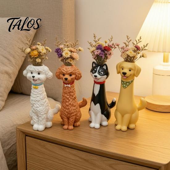 Handcrafted Pet Theme Table Centerpiece Creative Long Neck Dog Vase for Dry Flowers, Cute Cartoon Animal Flower Holder Shaped Flowers Home Office