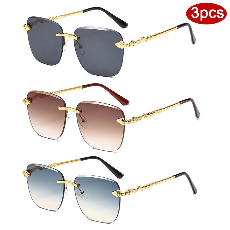 

Protective Glasses 3Pcs Rimless Large Rectangle Sunglasses Women Gradient Lens Design Sun Glasses Snake Pattern Eyewear Uv400