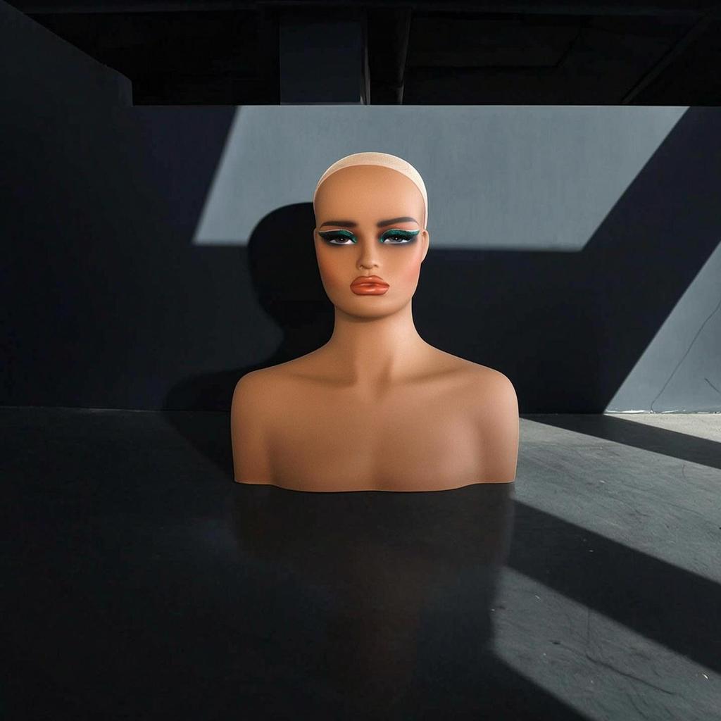 Mannequin Head with Shoulders Skin Tone Female Bust Lightweight