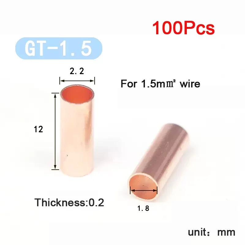 100 ks Red Copper Spojovací trubka Spojka vodiče Malá trubice Ochranná objímka Lisovací svorka Rychlospojka GT-1.5/2.5/3/4/5/6/8mm