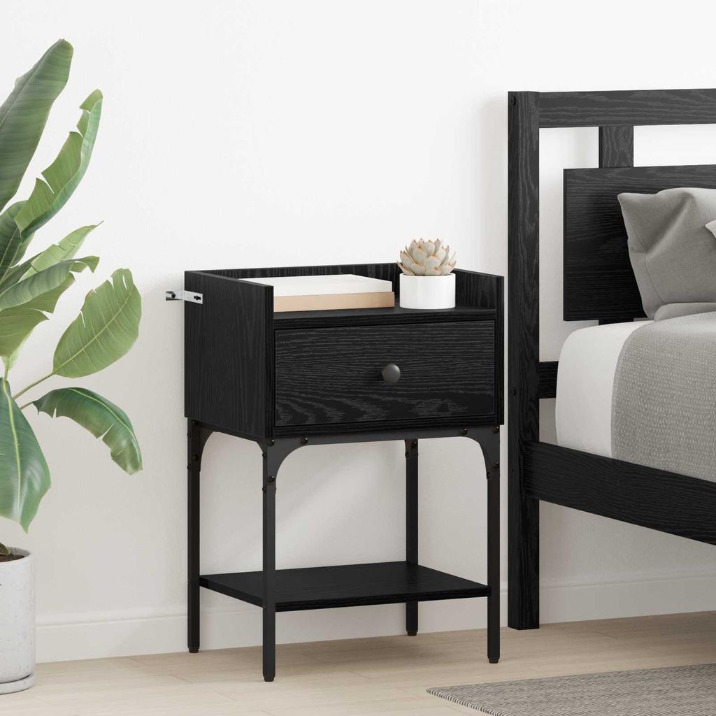 Nightstand Set of 2 Black Oak Effect 40 x 29 x 60 cm