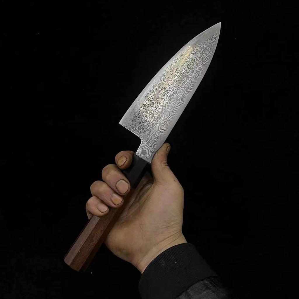 7 Inch Deba Knife Single-edged Blade Handmade Damascus Steel Razor Sharp Cleaver Sashimi Slicing Sushi Kitchen Knives With Cover