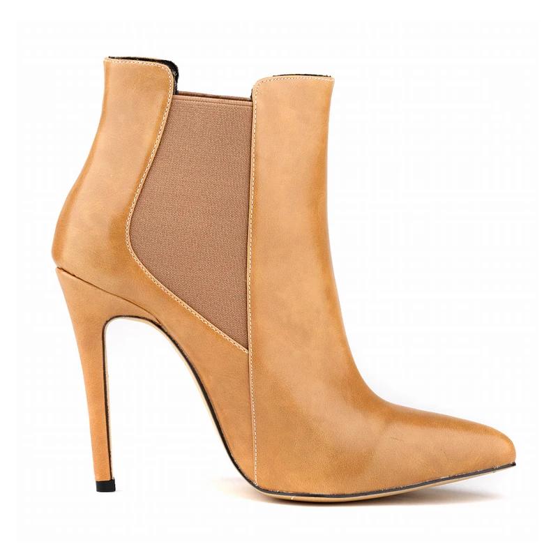 

Новые женские ботинки с острым носком из искусственной кожи, сексуальные высокие каблуки 11 см, короткие ботильоны для женщин, верблюжье-коричневые женские туфли большого размера 37