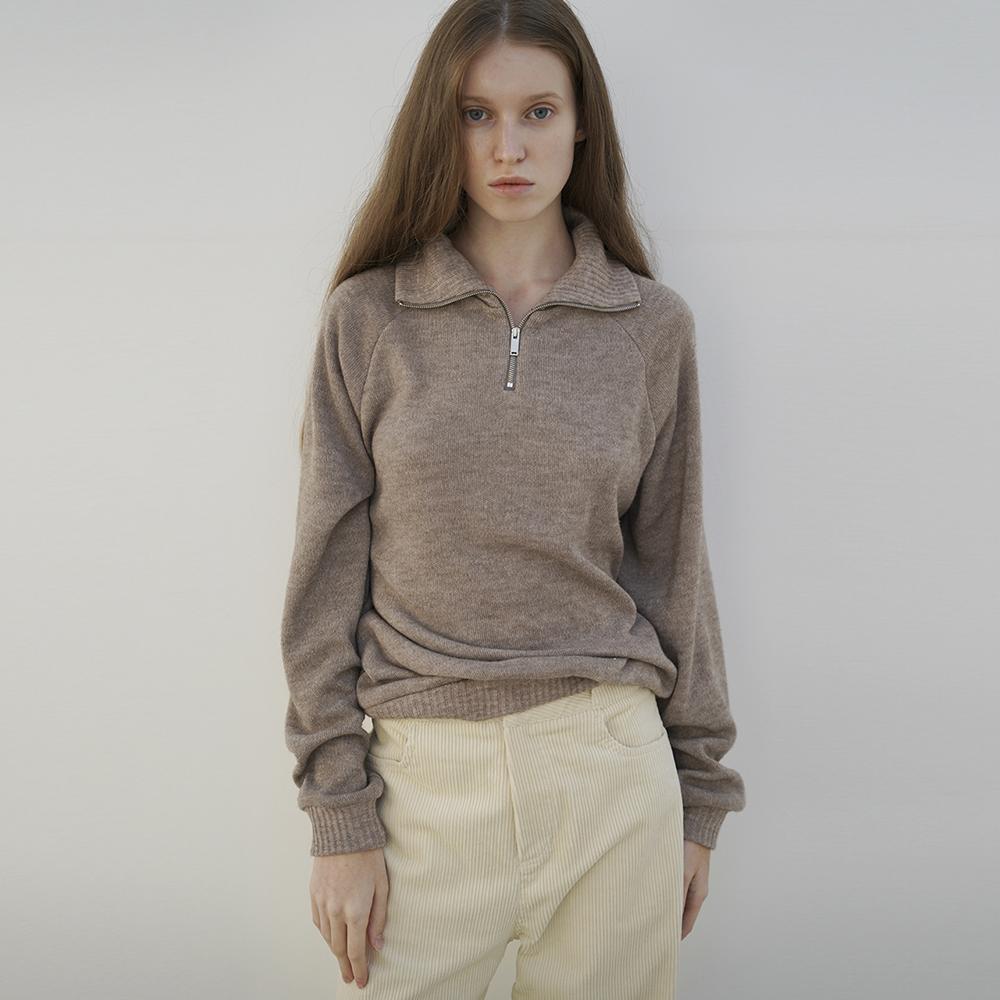 Raye Jenna Half Zip Up Collar Knit (Beige) Free
