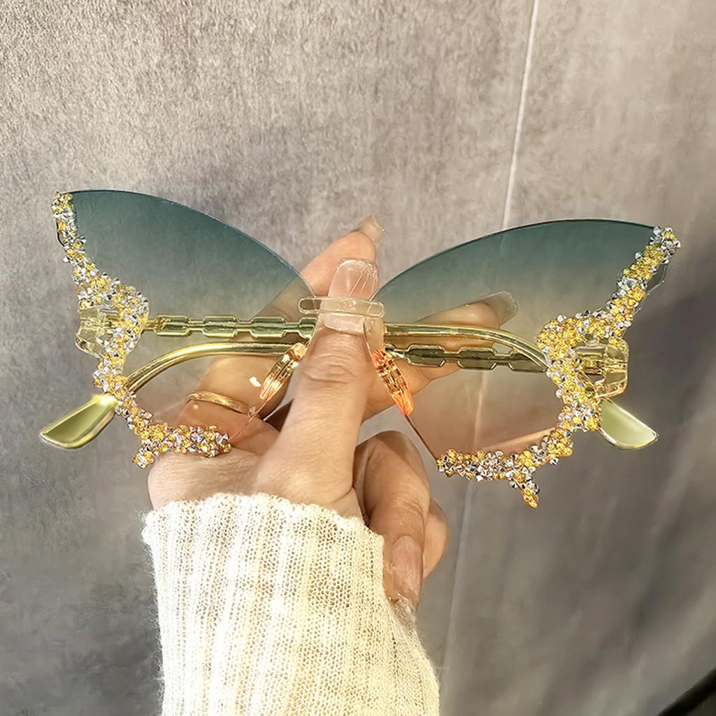 Butterfly-shaped Decorative Sunglasses, Rimless Sunglasses, Women's Party and Ball Gown Style Sunglasses, Black Sunglasses