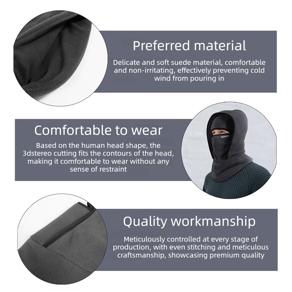 3 In 1 Winter Thermal Fleece Balaclava Ski Mask Cold Weather Neck Gaiter Hat Full Coverage Windproof Thermal Outdoor Sports