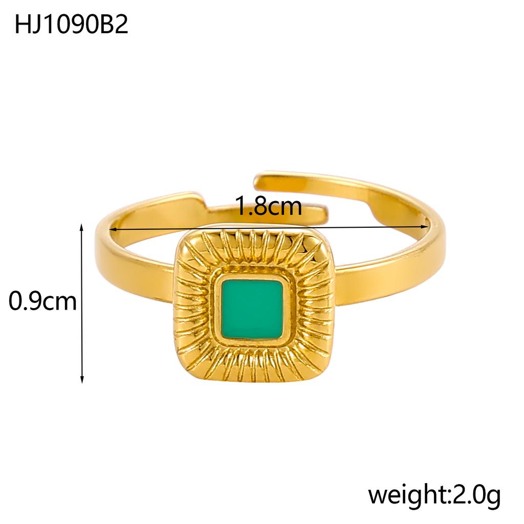 CARLIDANA New Arrival Stone Ring Jewelry Gold Plated Stainless Steel Square Natural Stone Open Adjustable Ring for Women