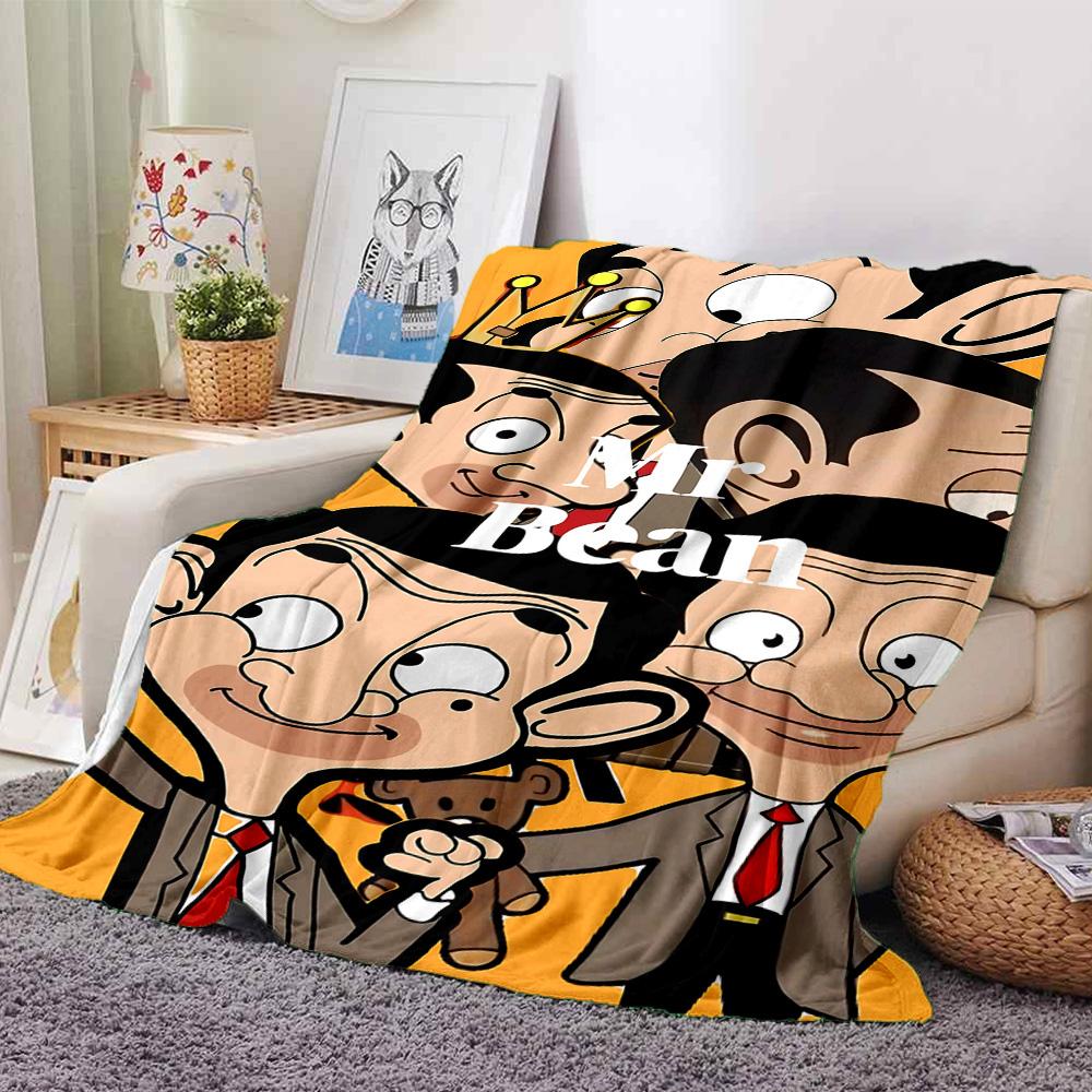Mr. Bean Flannel Blanket Super Soft Warm Cozy Blanket for Sofa Bed Office Travel All‑Season Home Decor Gift