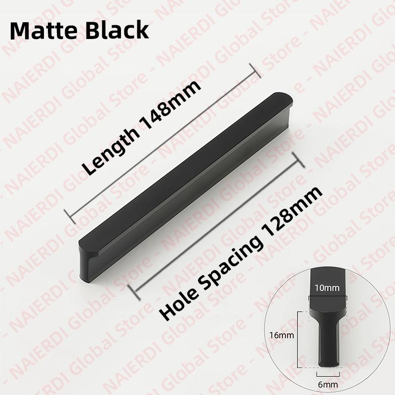 NAIERDI American Style Black Cabinet Handles Aluminum Alloy  Long Furniture Handle Kitchen Cupboard Pulls Drawer Knobs Hardware