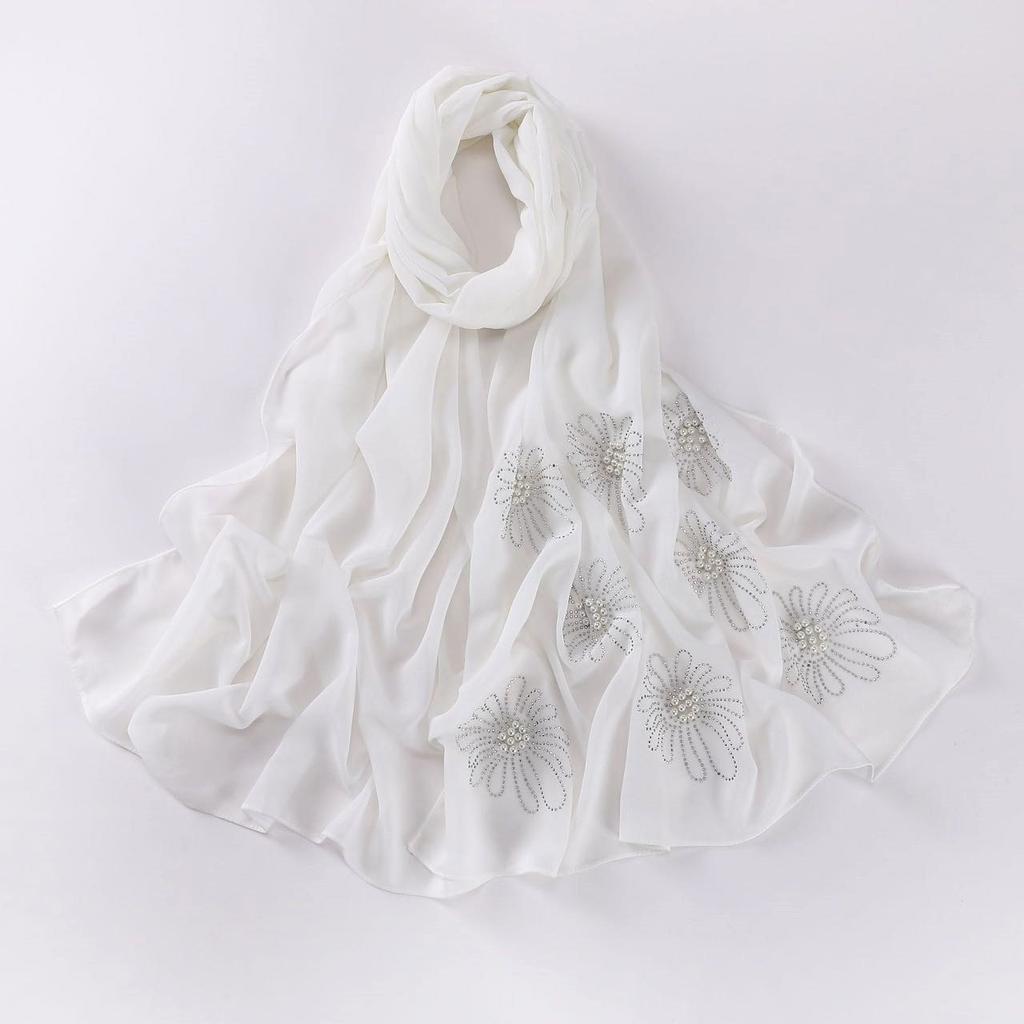 New monochrome chiffon hot diamond beads butterfly scarf female minority yarn headscarf straight hair
