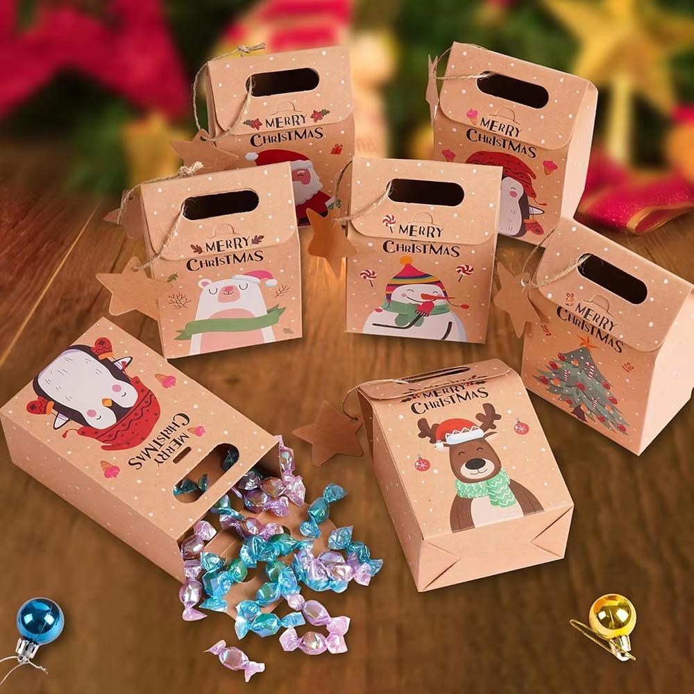 24pcs Thickened Christmas Candy Gift Box With Tag Cookies Packging Bags Kraft Paper Boxes  2025 Xmas