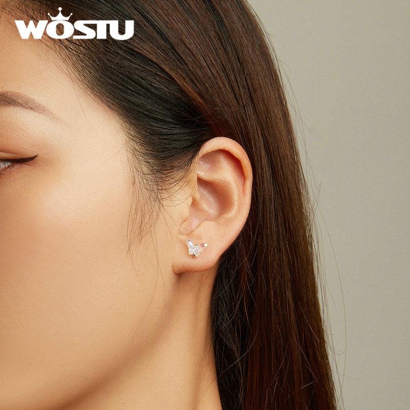 WOSTU Autentiske 925 Sterling Sølv Delikate Fargerike Sløyfe Resin Øredobber for Kvinner Smykkegave