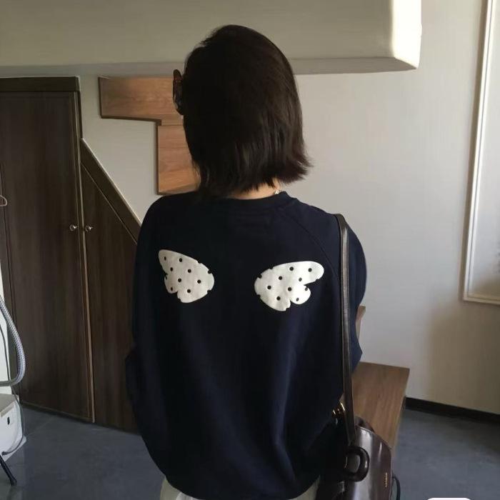 Women's Polka Dot Angel Wings Crew Neck Sweatshirt Loose Casual Pullover Fall Winter Top