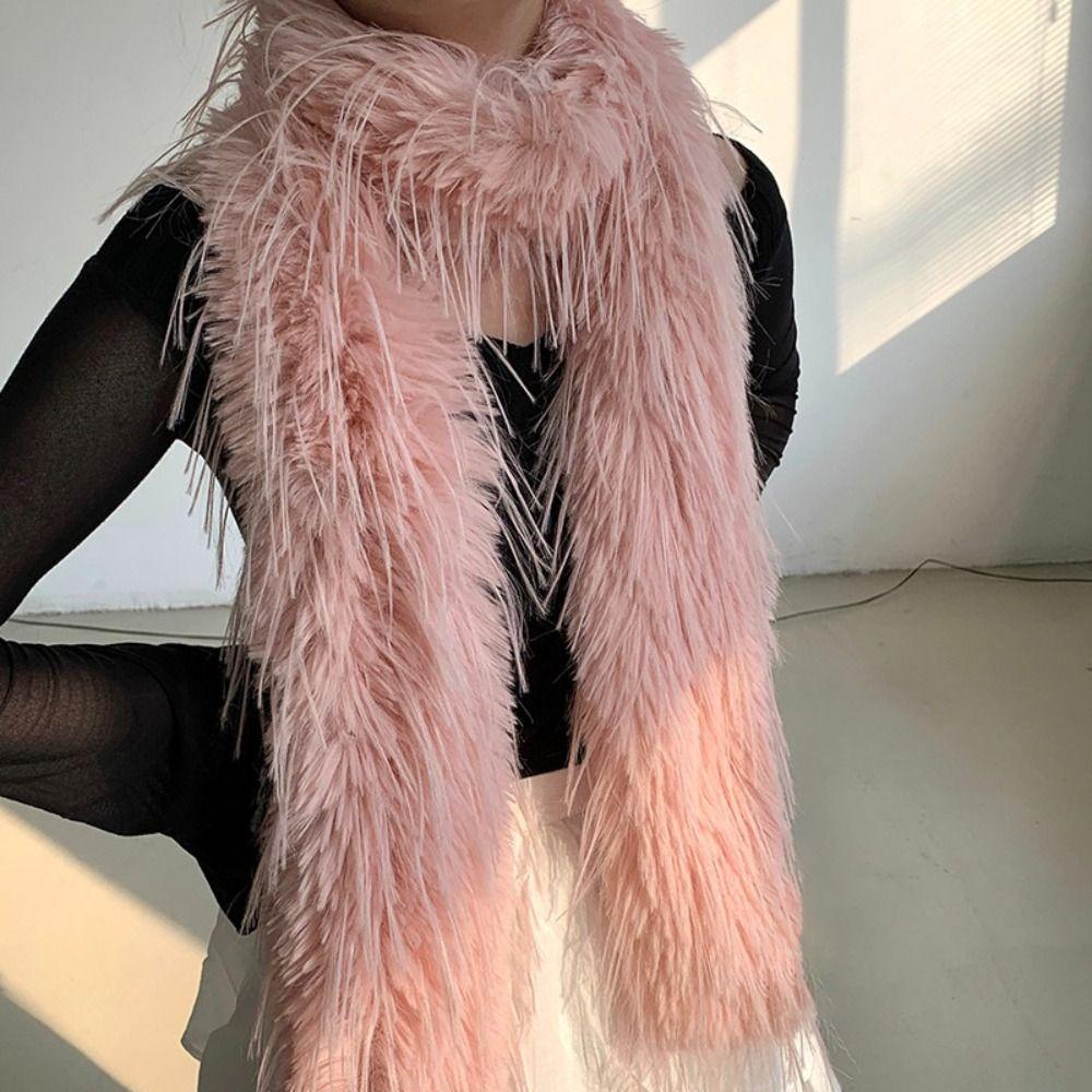 Imitation Mink Fur Plush Long Strip Scarf Thick Fluffy Soft Shawl Ladies Tassels Scarf Outdoor