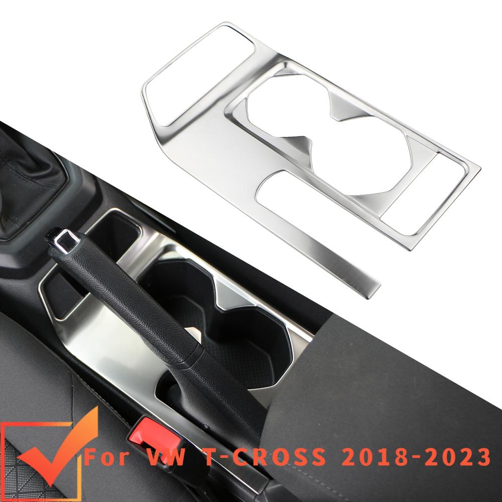 For Volkswagen VW T-Cross 2018-2026 2026 2026 LHD Center Water Cup Holder Panel Decorative Frame Cover Trim Sticker Steel Acc.