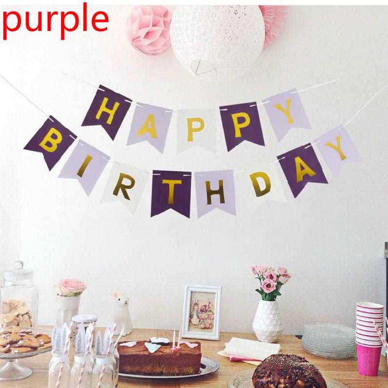 1 Set Happy Birthday Golden Foil Letters Bunting Hanging Garlands String Flags Party Decor