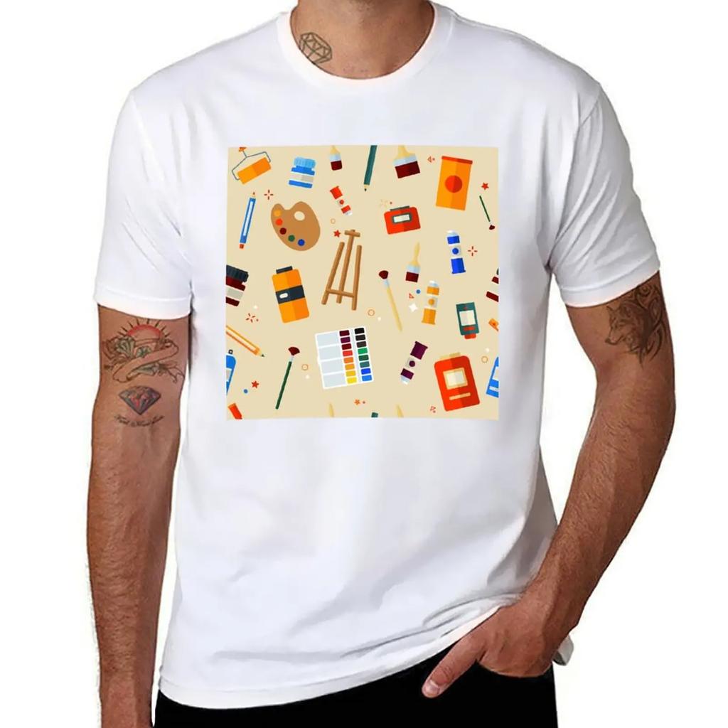 Tools and Materials for Creativity and Painting Seamless Pattern TShirt Cotton Graphic Tees Anime T Shirts for Men Cotton