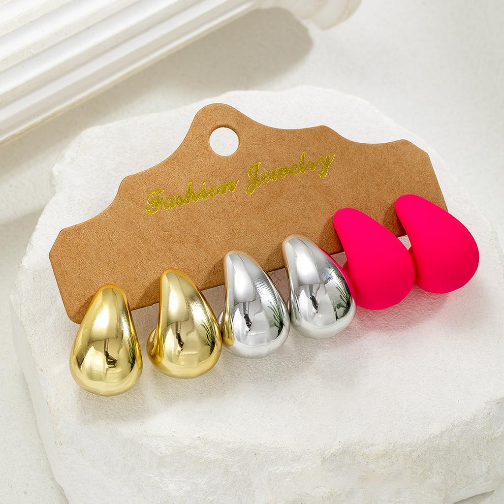 Simple and Versatile, Exquisite Candy Colored Water Droplet Earrings, Multiple Piece Set, Acrylic Colored Geometric Earrings