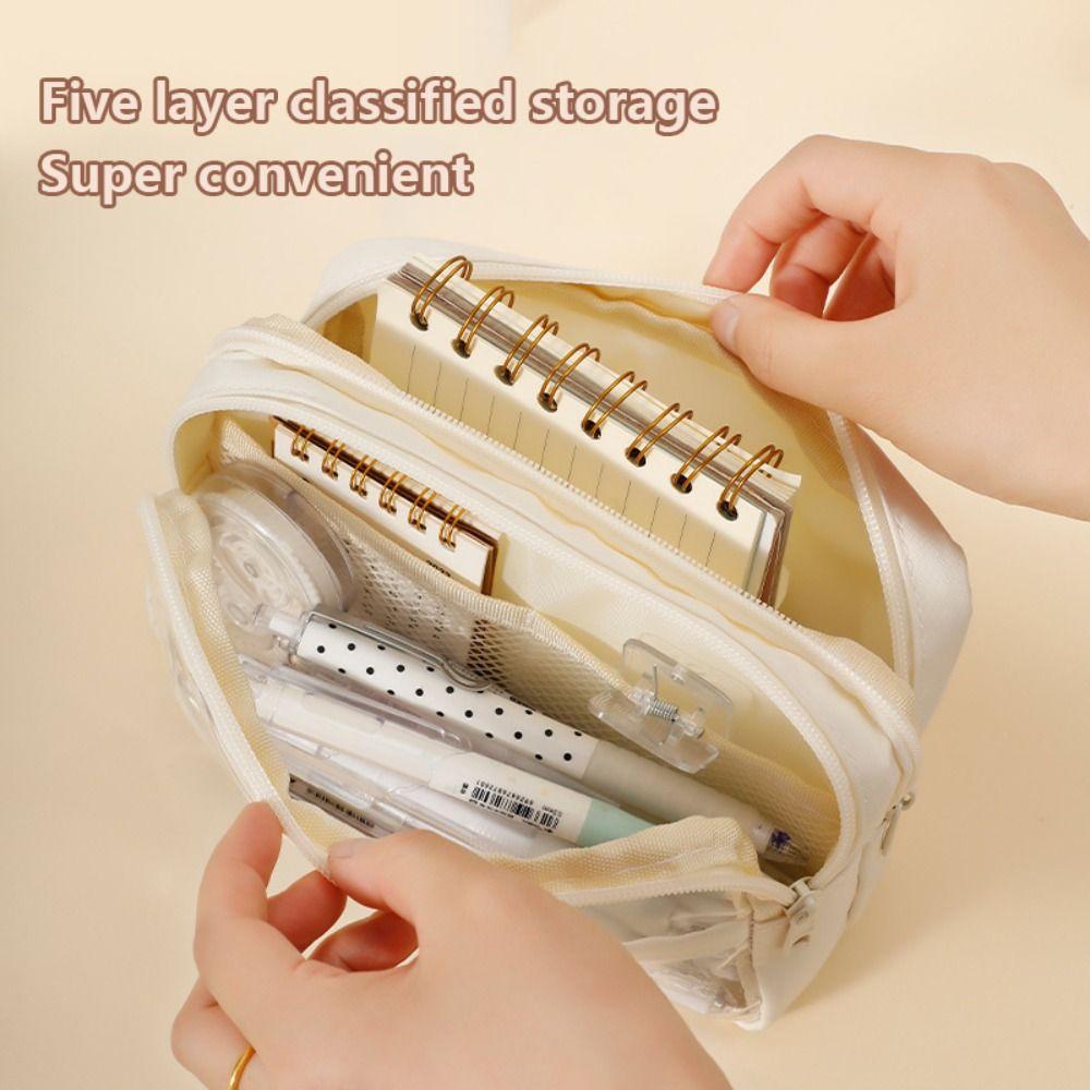 PU Leather+PVC Pencil Case Large Capacity Stationery Bag Stationery Organizer  School Office