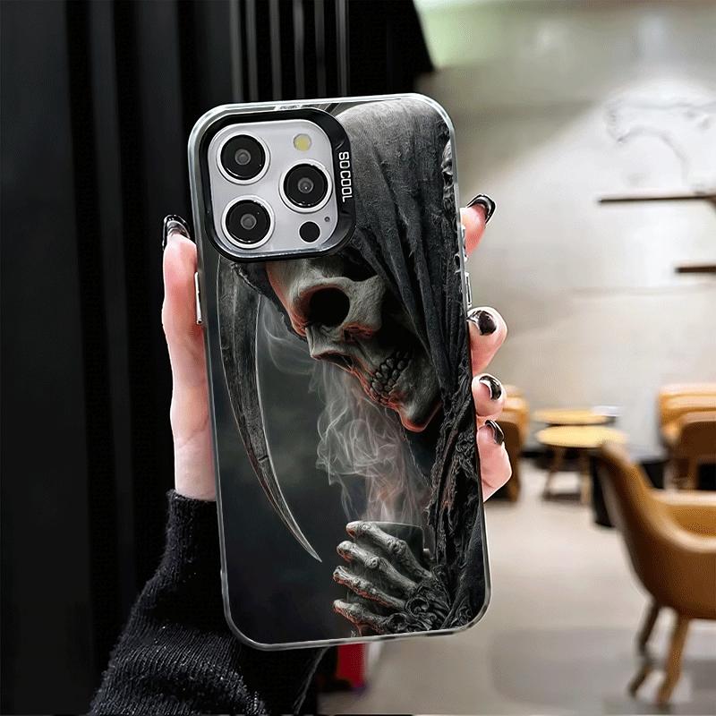 Tod Sensenmann Schädel Sense Weiche Handyhülle für iPhone 15 16 17 Pro Max 17Air 16E 14 Plus 13 12 Mini Stoßfeste Hülle Rückseite Sh