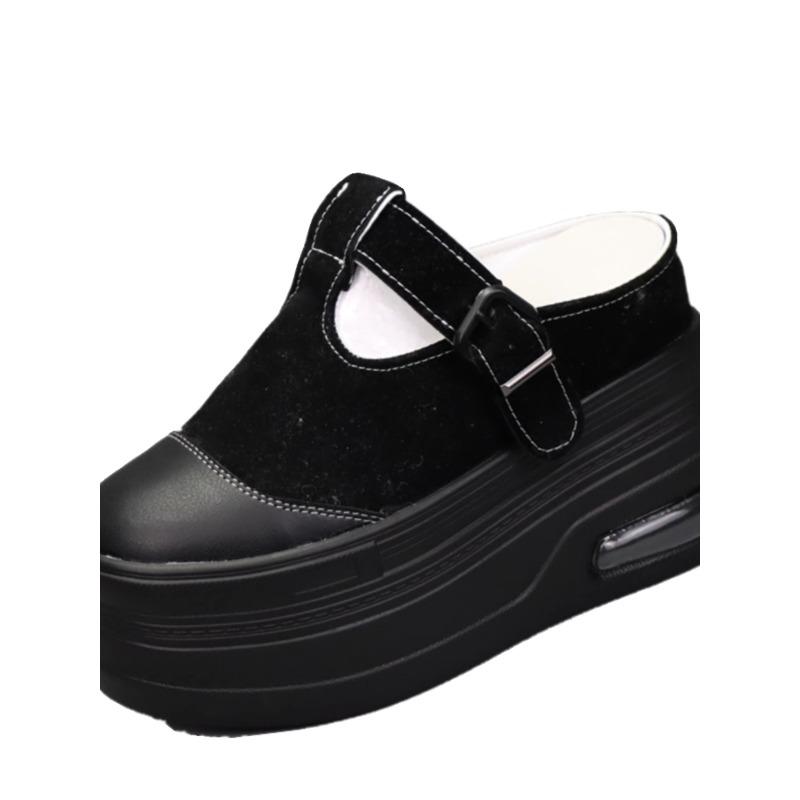 Fashion 12CM Genuine Leather Fashion Height Increasing Ladies Platform Wedge Fashion Slippers Women Slip On Casual Females Shoes