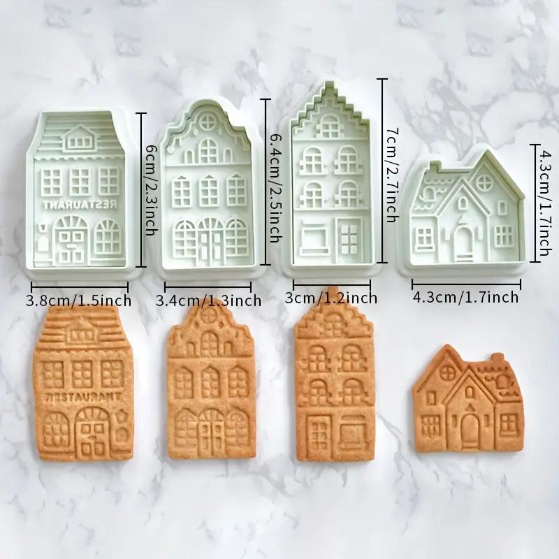 4 Piezas/Set Cortadores de Casa de Jengibre Navideña Galleta Moldes de Horneado 3D Decoración de Pasteles Sello de Galleta Pastelería Accesorios de Horneado