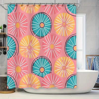 Colorful Circular Shower Curtain Modern Bath Decor for Bathroom Pink Blue Yellow Orange White Round Pattern Water Repellent Fabr