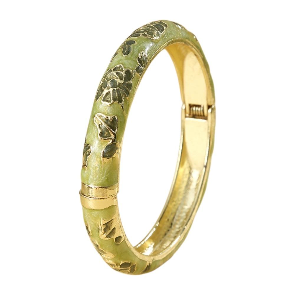 Enamel Floral Vintage Cloisonne Bangle Traditional Women's Hand Bracelet Flower Leaf Bangle Girls