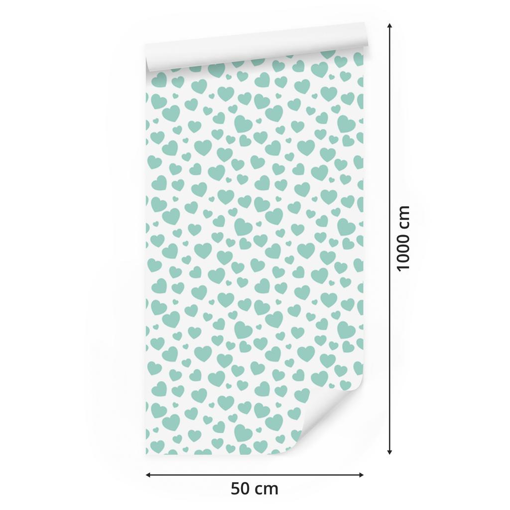 Hearts Wallpaper White and Mint 50x1000