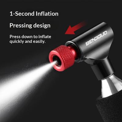 BENGUO BG-1626 Bicycle CO2 Cylinder Set with Inflator Adapter/Cylinder Sleeve, Aluminum Alloy Presta/Schrader Valve Air Pump Nozzle