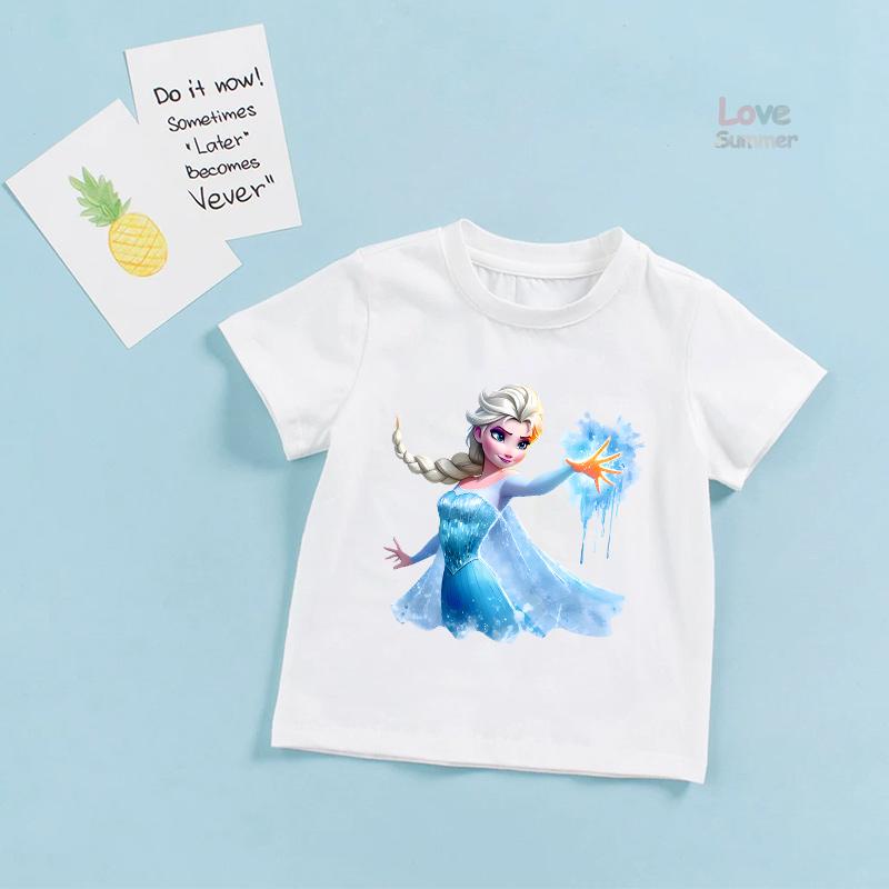 

Холодное Сердце Эльза Принцесса Ариэль Рапунцель Девочки летняя короткий рукав маленькие девочки 3-14 лет День Рождения Дети Футболка Малыш Дети подарки 100
