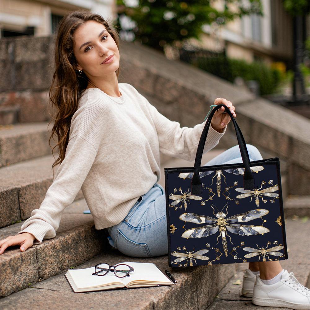 Elegant Dragonfly Pattern Tote Bag Fashion Casual Large Capacity Daily Use Shoulder Handbag