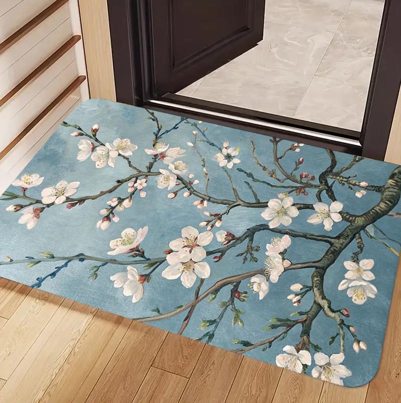 Chinese Style Oil Painting Apricot Blossom Printed Carpet Elegant Retro Style Patterned Door Mat Living Room Bedroom Carpet