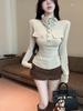 Women's High-Neck Slim-Fit T-Shirt: Spicy Style, Long-Sleeve, Waist-Cinching, Perfect for Autumn and Winter.