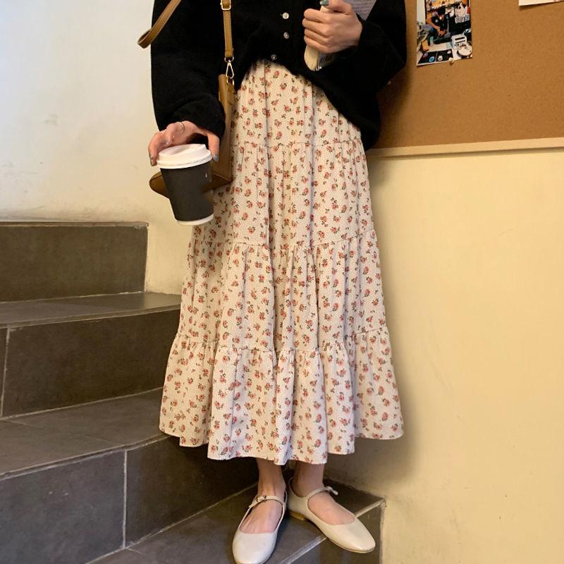 

Женская шифоновая юбка с цветочным принтом, летняя трапециевидная юбка средней длины с высокой талией и драпировкой, платье феи XXL бежевый