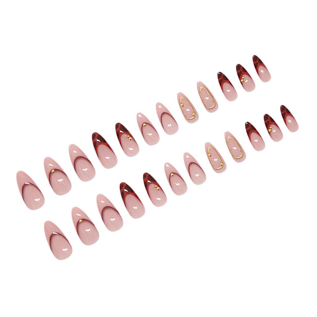 3D Gold French Style Fake Nails 24 Pieces Set With Metallic Decorations For Parties Weddings