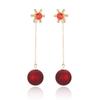 Christmas Red Rhinestone Snowflake Imitation Pearl Long Tassel Drop Earrings Elegant Snow Flower Earring For Women Men Jewelry