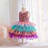 Kleider für kleine Mädchen Bunte Mädchen Puffige Melaleuca Kontrastfarbe Funkelndes Kinder Geburtstagskleid Elegant Weiches Partykleid Ballkleid für Mädchen