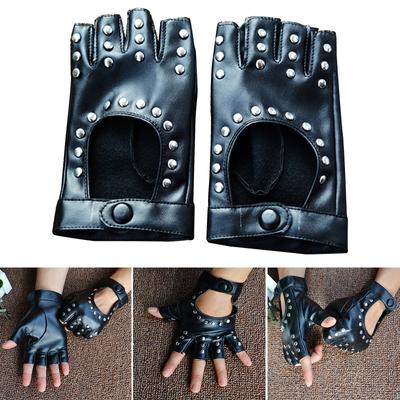 Nachtclub PU Handschuhe Party Accessoire für Street Dance Bühnenauftritt Nietenhandschuhe für Tänzerin Frauen und Mädchen