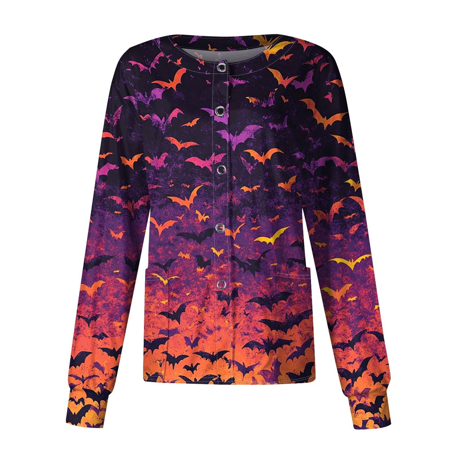 

Женская повседневная однобортная блузка с длинным рукавом на Хэллоуин с принтом, кардиган, верхняя одежда, униформа XXXXL фиолетовый