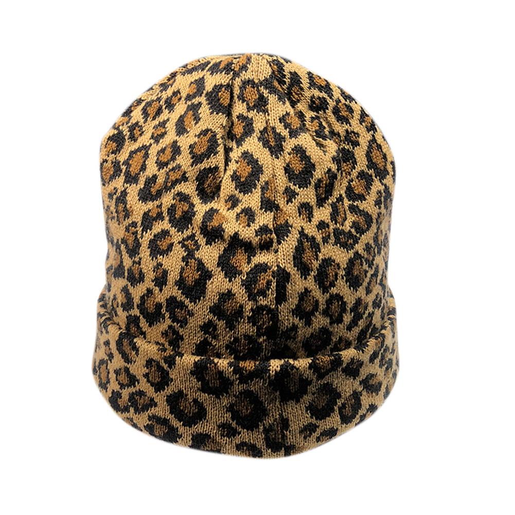 Women Leopard Print Woolen Knitted Cap Retro Autumn Winter Warm Cap Hat