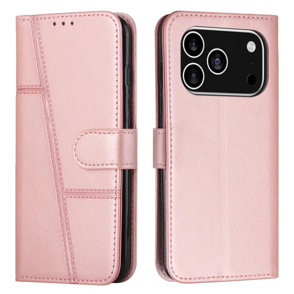 For iPhone 17 Pro Leather Phone Case Foldable Stand Wallet Flip Cover with Strap